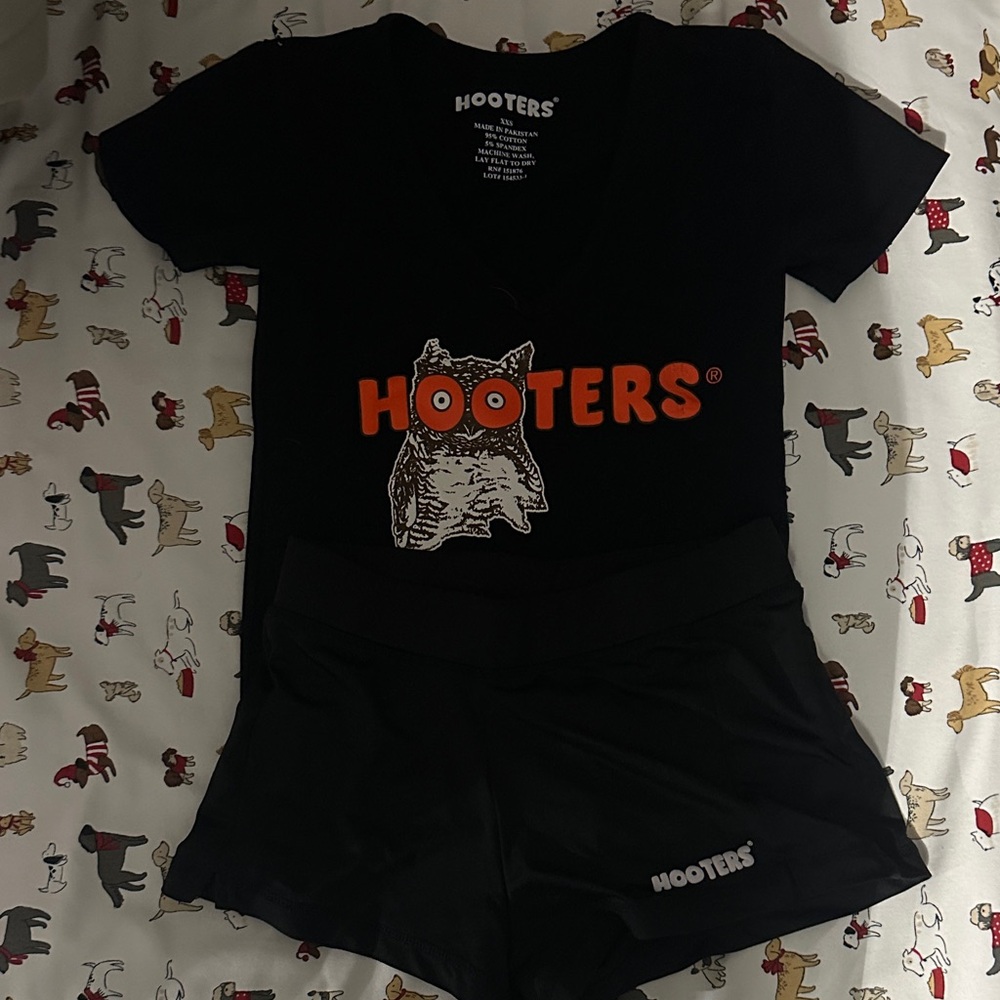 Hooters Black Tee and Shorts with Orange Logo